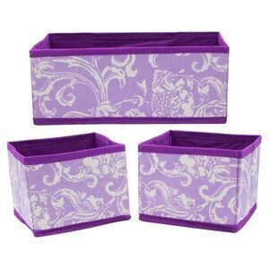 Purple Scroll Design Small Collapsible Fabric Storage Bin 3 PC Set